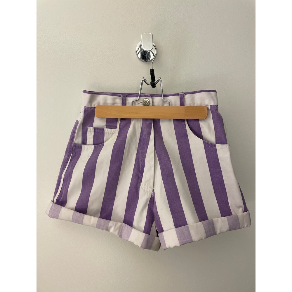 Bonjour Purple & White Striped 90s High Rise Shorts, Girls 14 or XS
